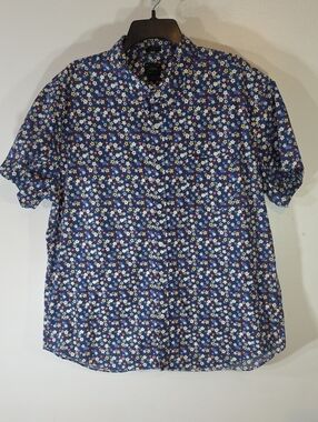 J Crew Men's Short-Sleeve Navy Floral Button-Up Slim Shirt XXLarge